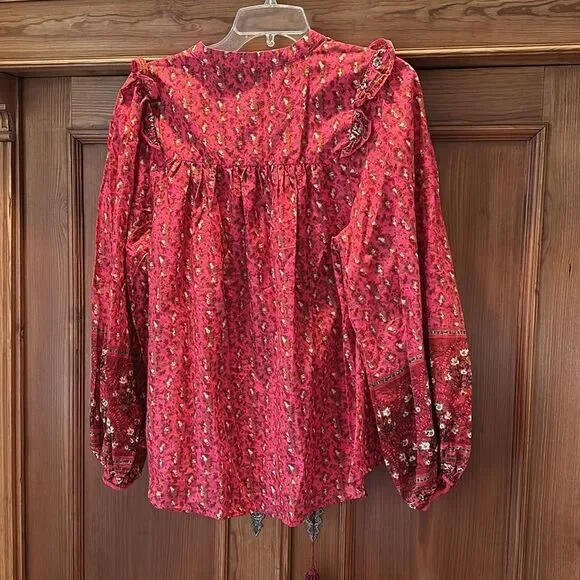 Joie Peasant Style Floral Print Long Sleeve shirt Button Down Ruffled Detail LG - Picture 3 of 10
